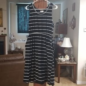 Black and white striped midi dress